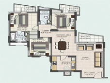 Floor Plan of 3 BHK of BPTP Princess Park Flats in Faridabad